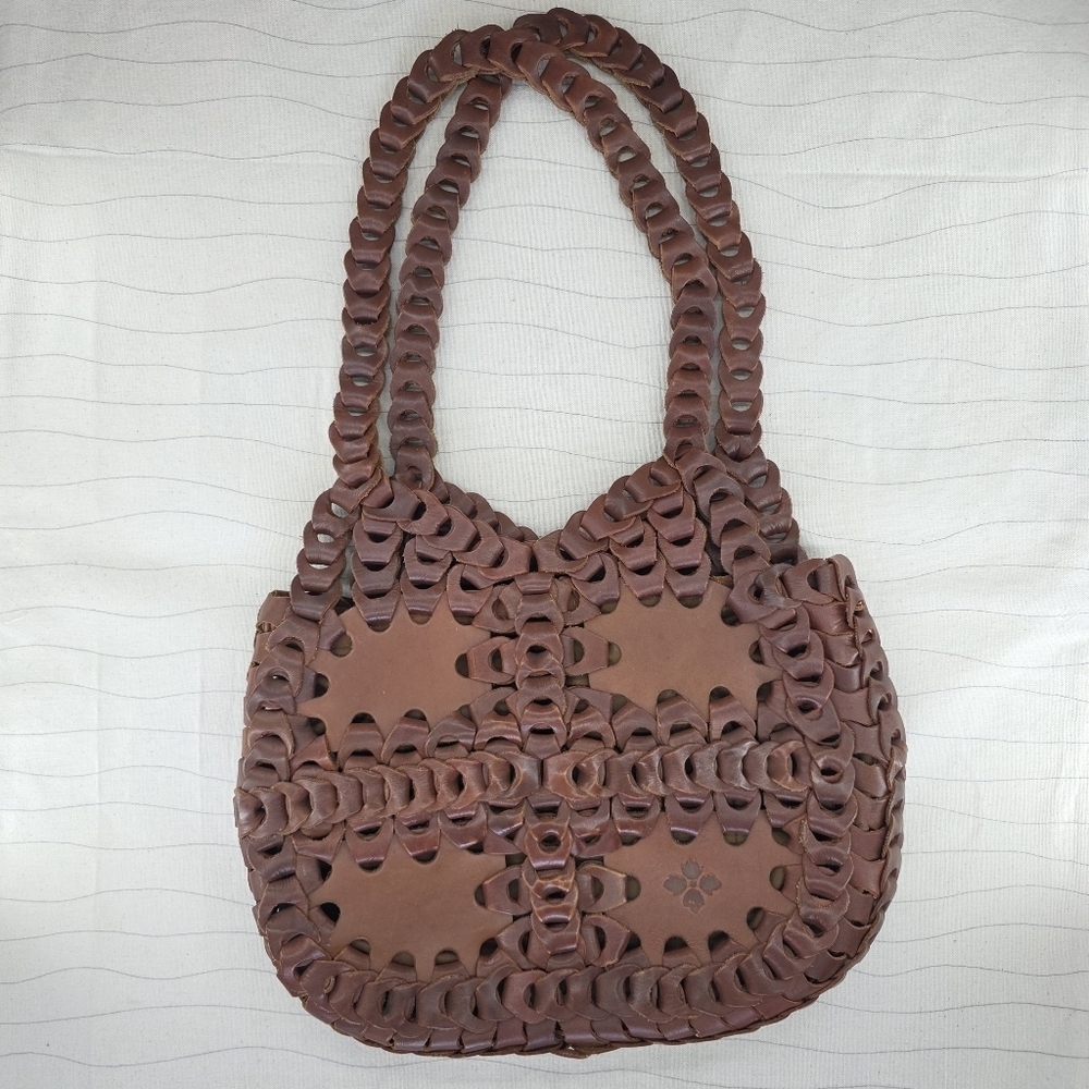 VNTG Patricia Nash Giraldi Brown Leather Chainlink Style Hobo Shoulder Bag Purse